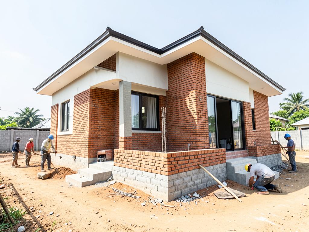 Skilled builders working on a solid brick A1 Homes house under construction